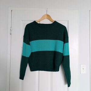 Bluenotes Forest Green and Aqua Striped Sweater